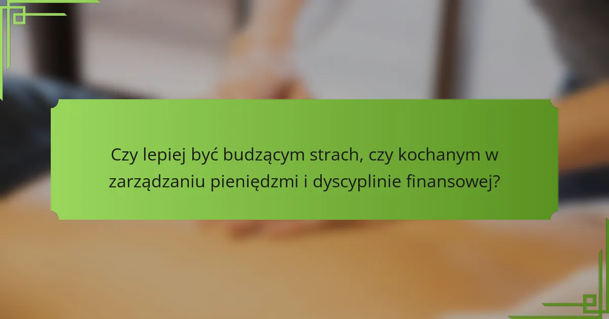Czy lepiej być budzącym strach, czy kochanym w zarządzaniu pieniędzmi i dyscyplinie finansowej?