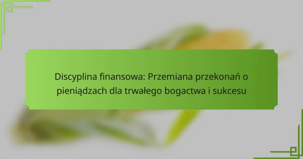 Discyplina finansowa: Przemiana przekonań o pieniądzach dla trwałego bogactwa i sukcesu