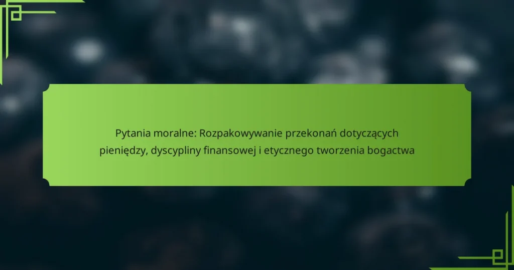 Pytania moralne: Rozpakowywanie przekonań dotyczących pieniędzy, dyscypliny finansowej i etycznego tworzenia bogactwa