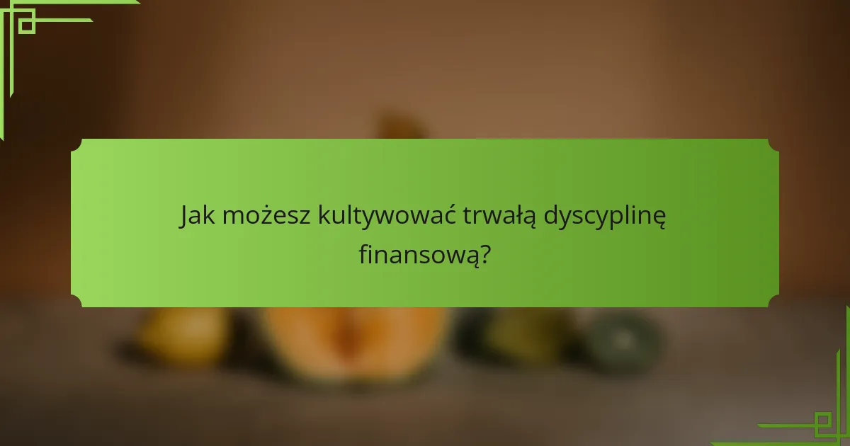 Jak możesz kultywować trwałą dyscyplinę finansową?