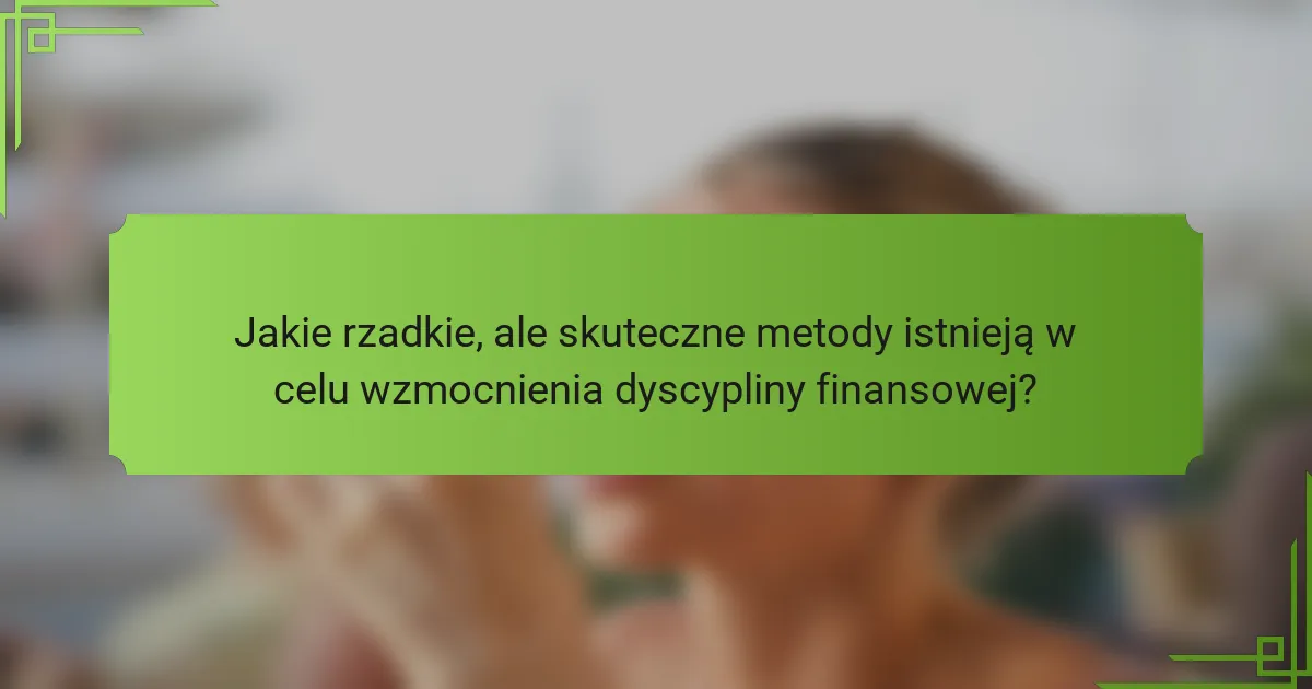Jakie rzadkie, ale skuteczne metody istnieją w celu wzmocnienia dyscypliny finansowej?