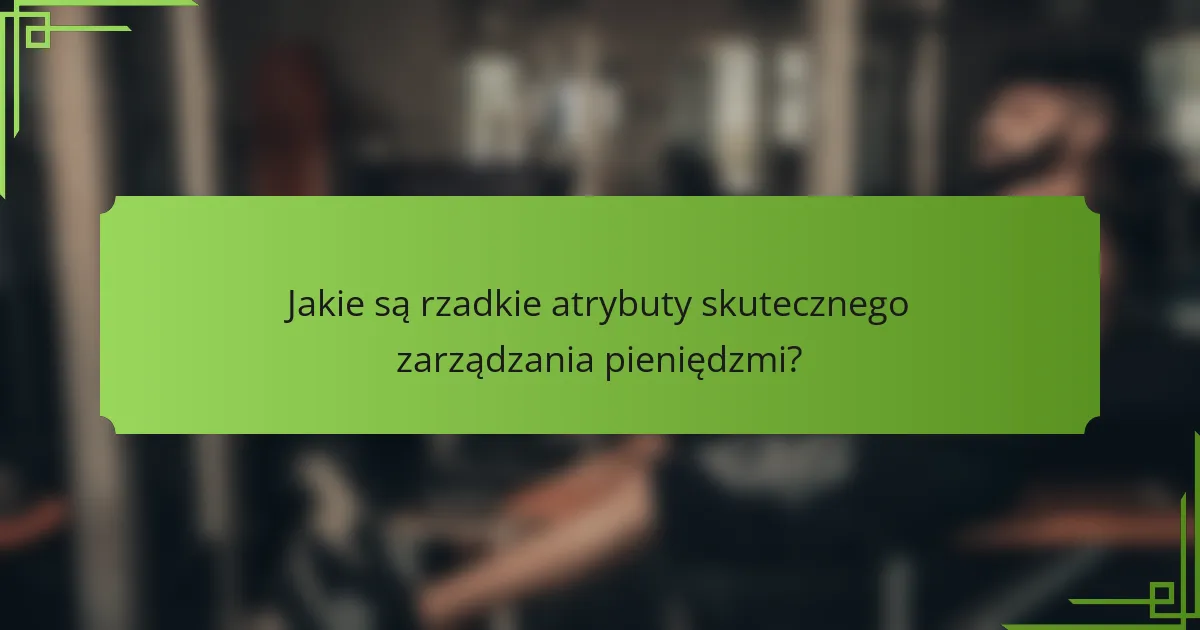 Jakie są rzadkie atrybuty skutecznego zarządzania pieniędzmi?