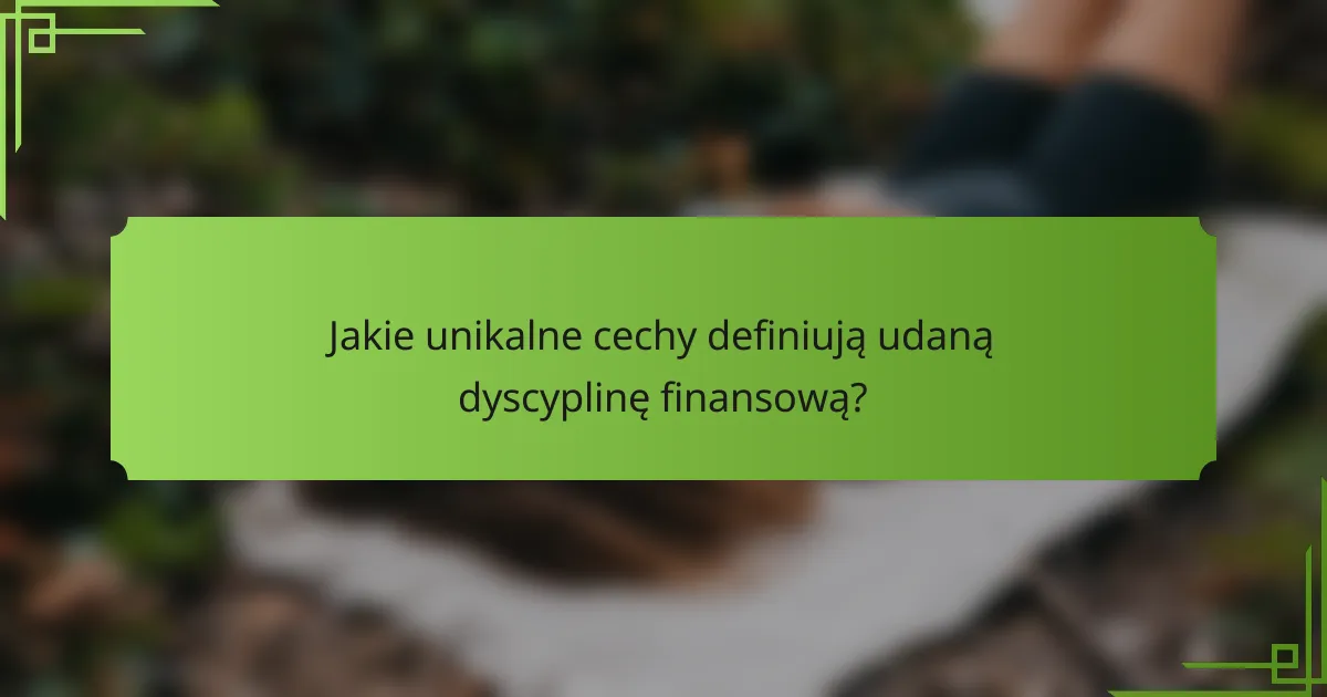 Jakie unikalne cechy definiują udaną dyscyplinę finansową?