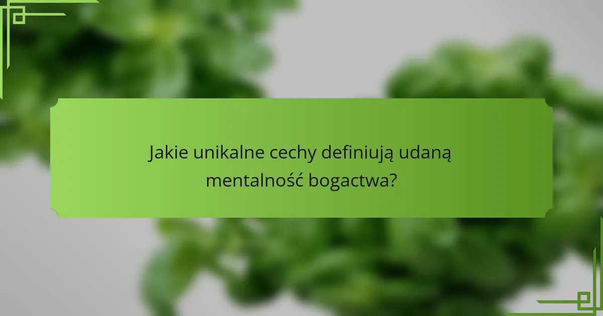 Jakie unikalne cechy definiują udaną mentalność bogactwa?