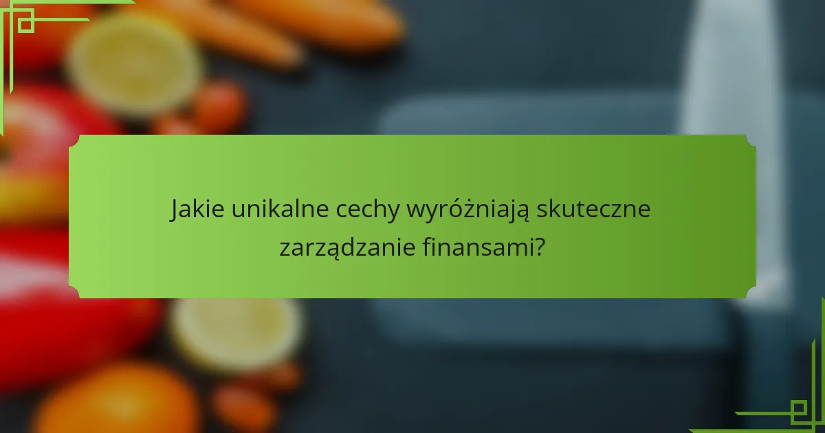 Jakie unikalne cechy wyróżniają skuteczne zarządzanie finansami?
