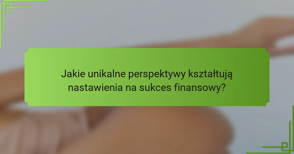 Jakie unikalne perspektywy kształtują nastawienia na sukces finansowy?