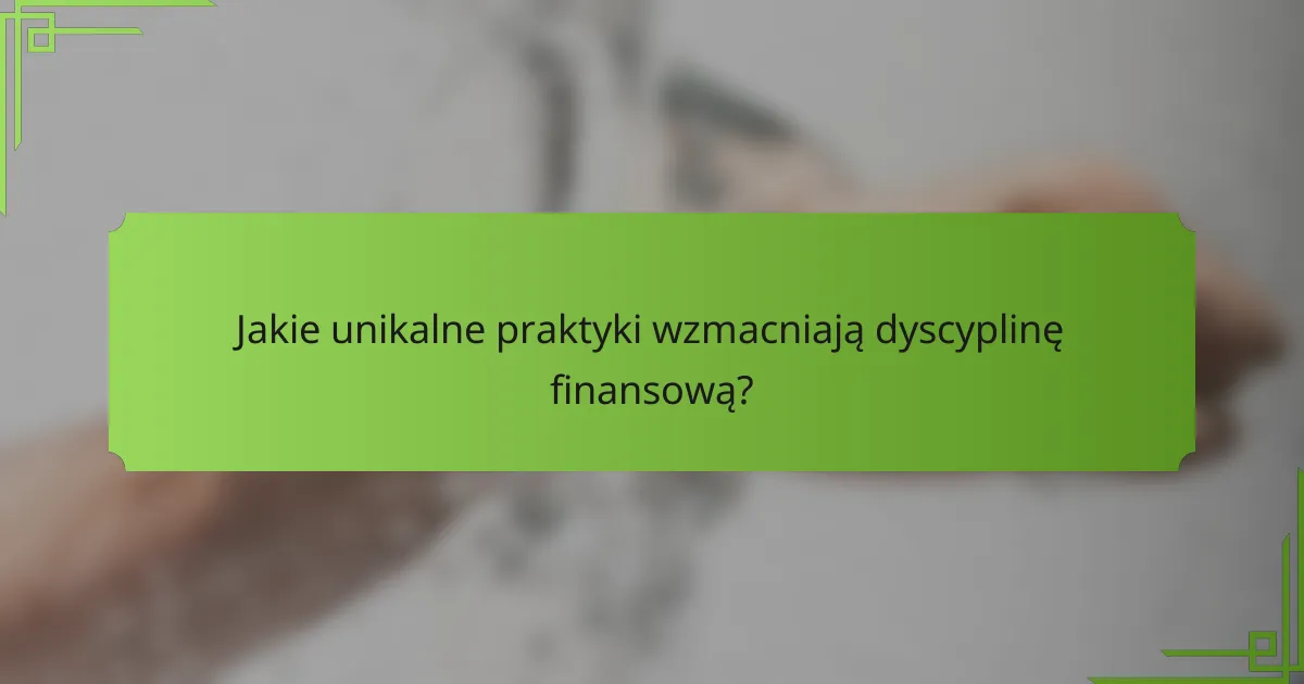 Jakie unikalne praktyki wzmacniają dyscyplinę finansową?