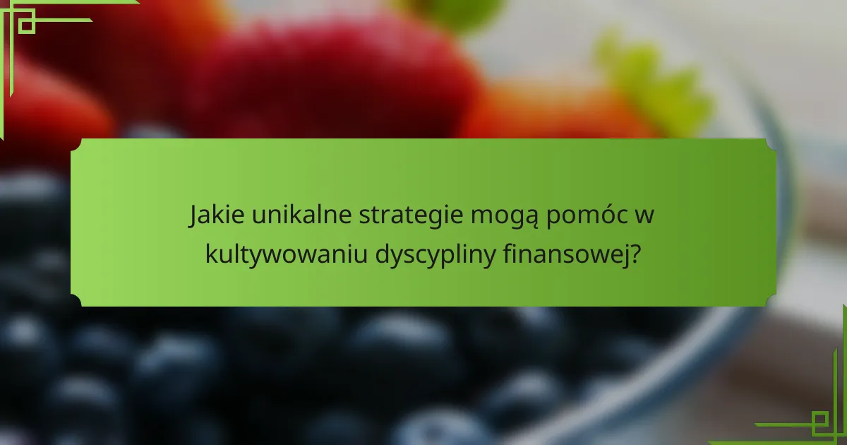 Jakie unikalne strategie mogą pomóc w kultywowaniu dyscypliny finansowej?